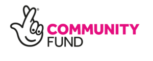 The logo for the National Lottery, featuring a hand with fingers crossed and the words "Community Fund"