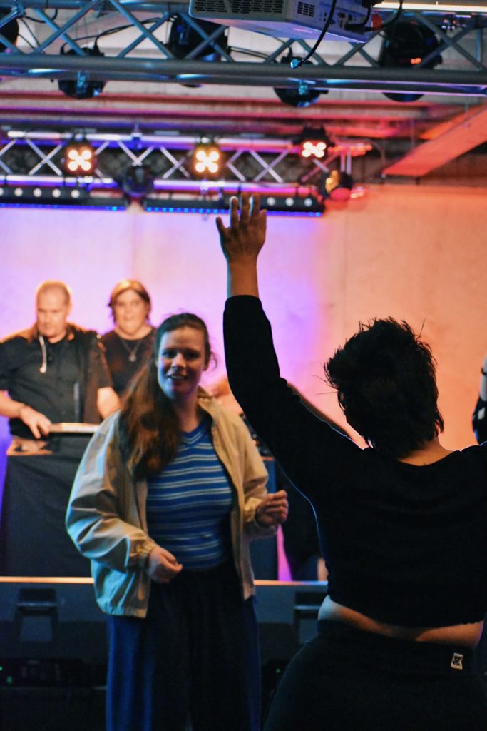 A group of people dancing
